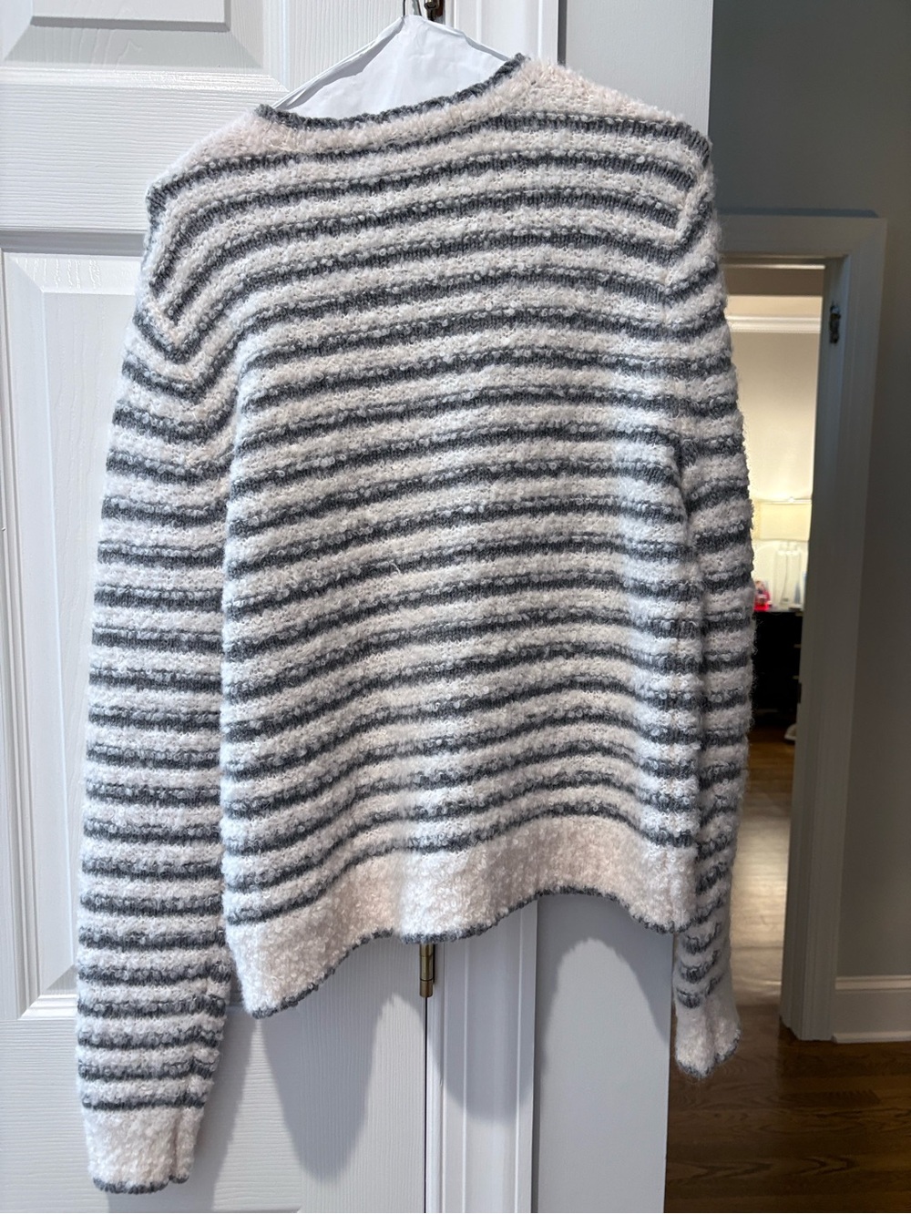 Madewell Women's Striped Fuzzy Crewneck Sweater - White & Gray